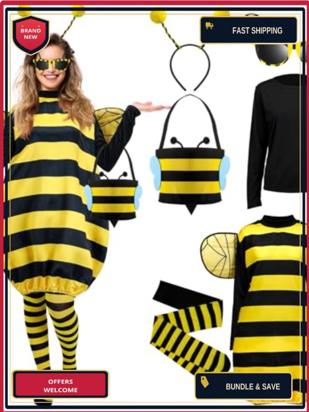 Bee Costume Set Women Halloween Cosplay Wings Tights Headband